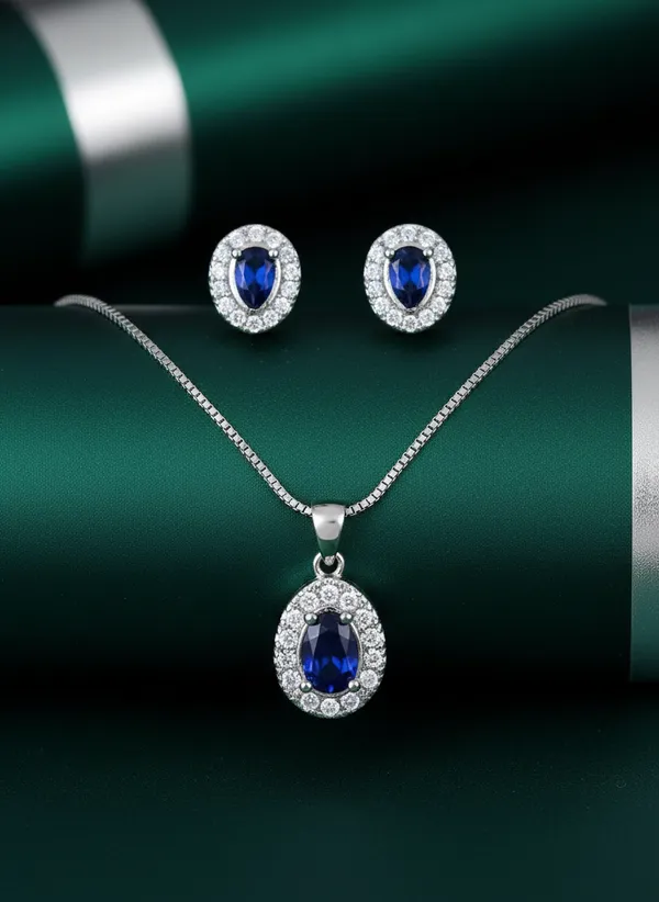 Blue_Stone_Halo_Jewellery_Set_Pendant_Necklace_With_Matching_Stud_Earrings_925_Sterling_Silver